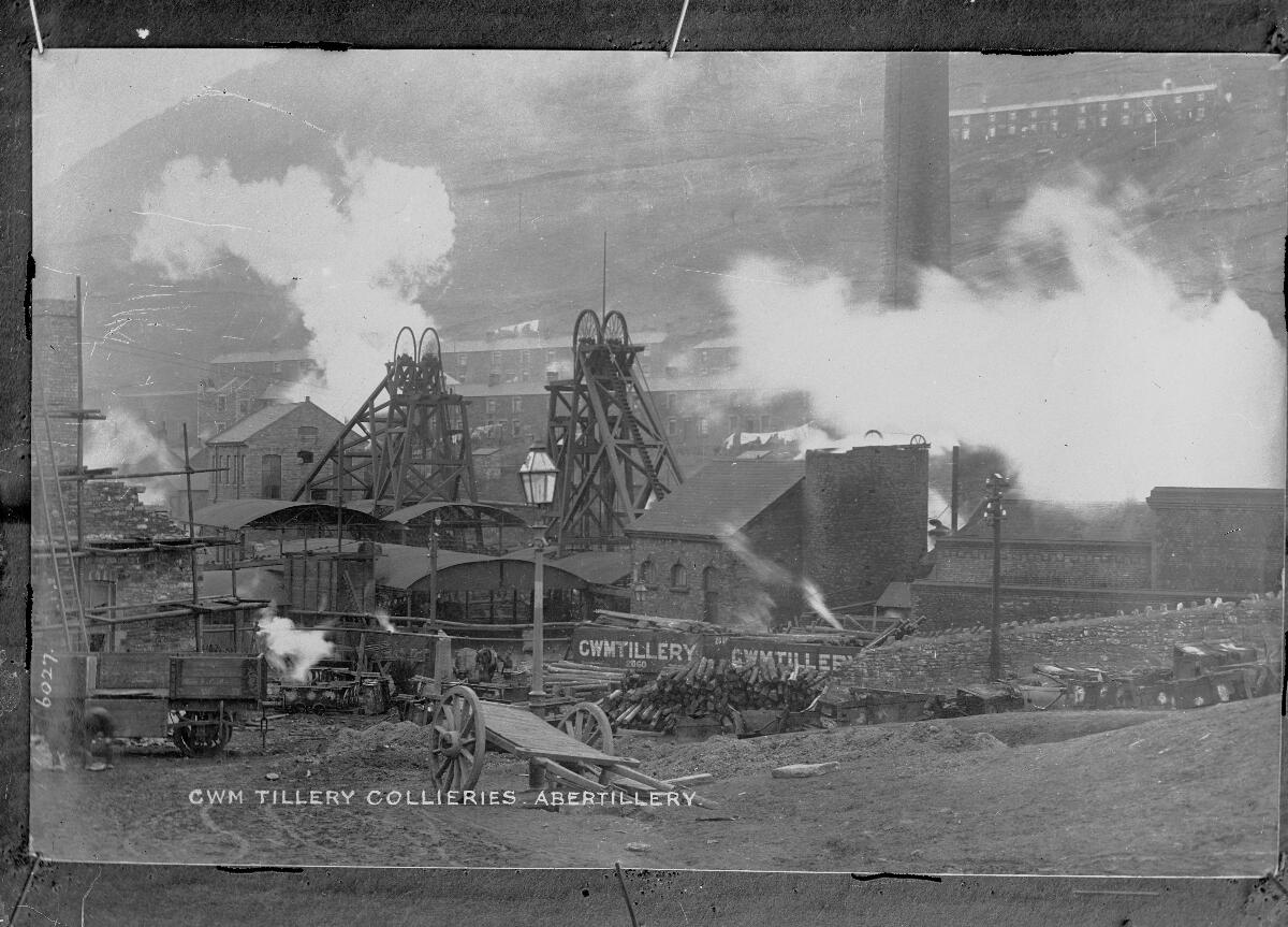 Postcard showing the pithead frames and numerous other buildings at Cwmtillery collieries c1895, submitted by Buddle-Bot on 03-09-2025.
http://creativecommons.org/publicdomain/mark/1.0/ National Library of Wales Postcard showing the pithead frames and numerous other buildings at Cwmtillery collieries c1895