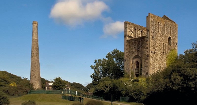 The engine house and stack at East Wheal Rose, Cornwall, England.