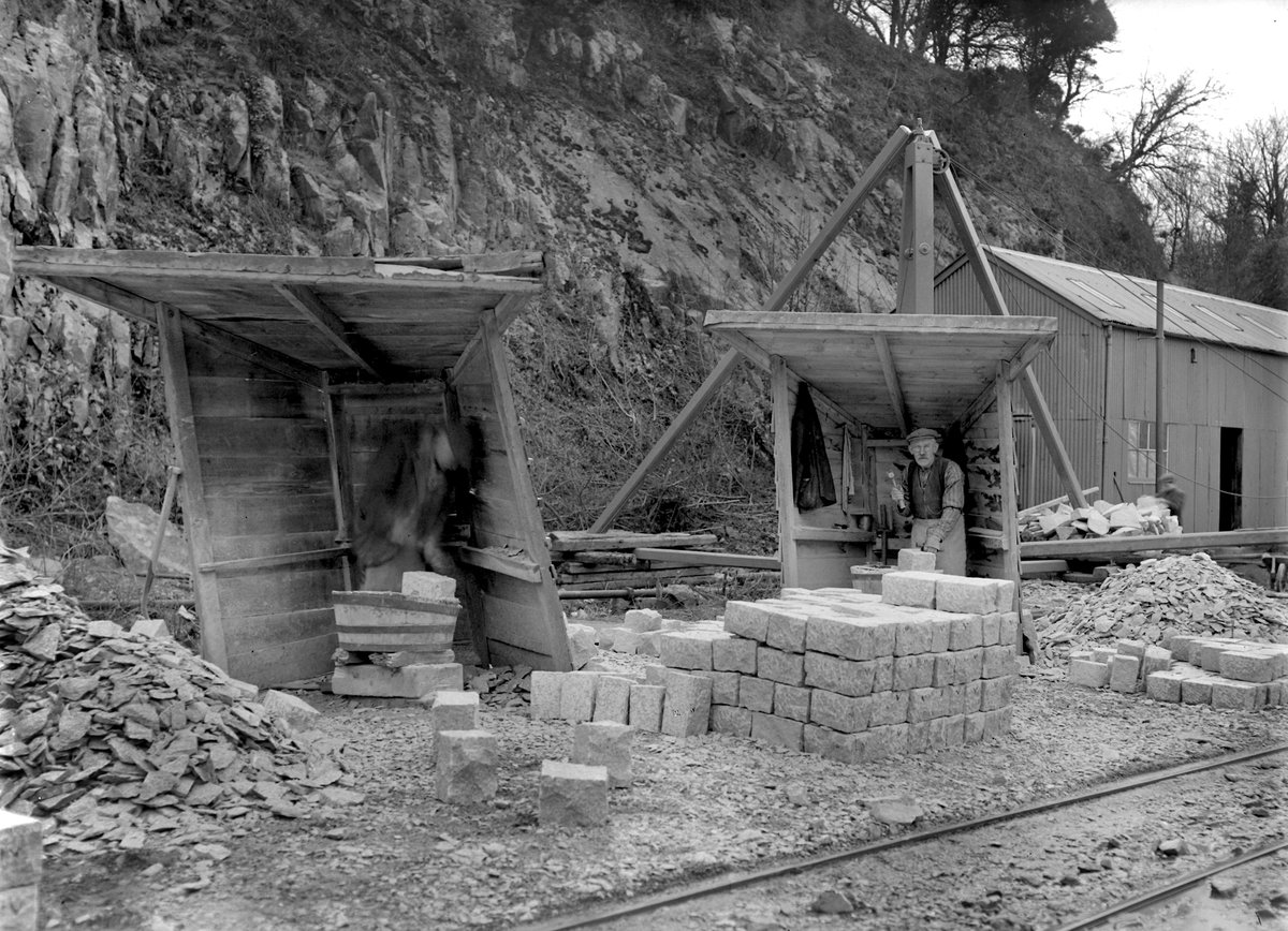 1939 - Glebe and Kirkmabreck Quarry, Creetown. Kirkcudbrightshire. The 'sett-making' yard.
