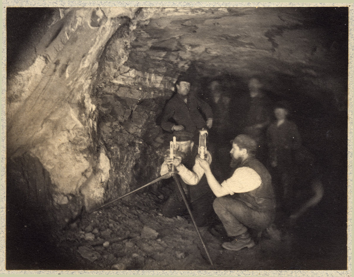 1891 - Cannock Chase Coal Mine. Coal seams in interior of mine.