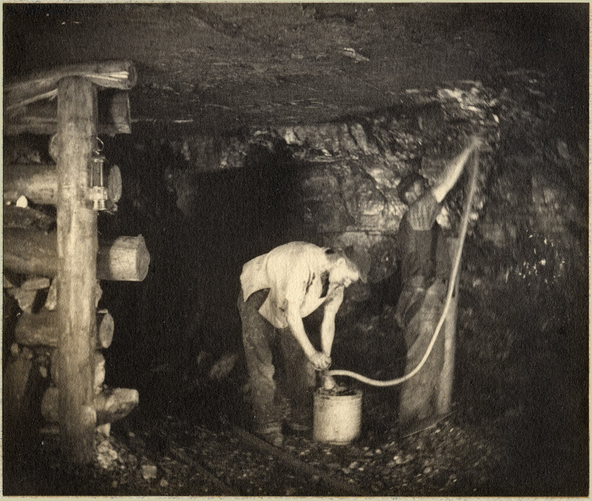 1891 - Cannock Chase Coal Mine. Coal seams in interior of mine.