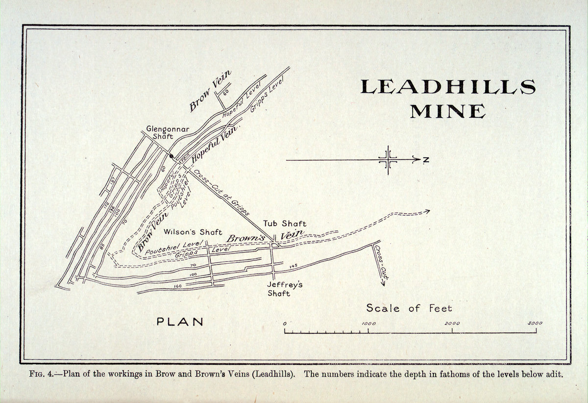 25 Jun 1905 - Leadhills mine, a plan of the workings in Brow and Brown's Veins, Leadhills, Lanarkshire.